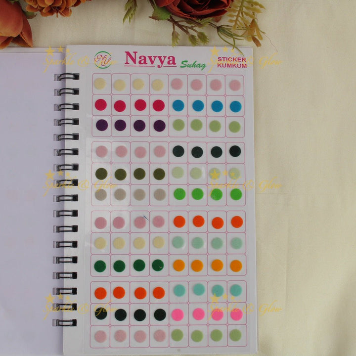 Navya Suhag plain round shaped kumkum bindi in different colours big book - Sparkle and Glow - 