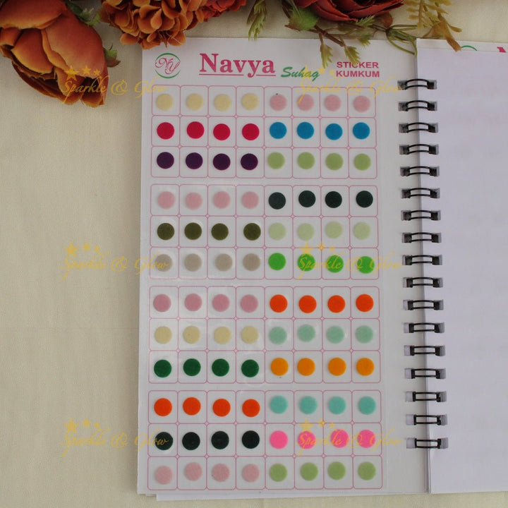 Navya Suhag plain round shaped kumkum bindi in different colours big book - Sparkle and Glow - 