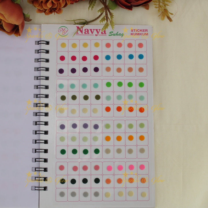 Navya Suhag plain round shaped kumkum bindi in different colours big book - Sparkle and Glow - 