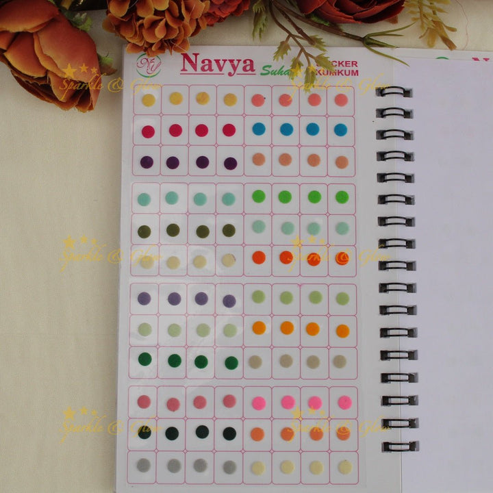 Navya Suhag plain round shaped kumkum bindi in different colours big book - Sparkle and Glow - 
