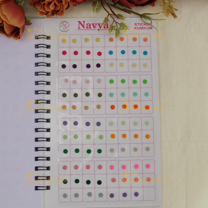 Navya Suhag plain round shaped kumkum bindi in different colours big book - Sparkle and Glow - 