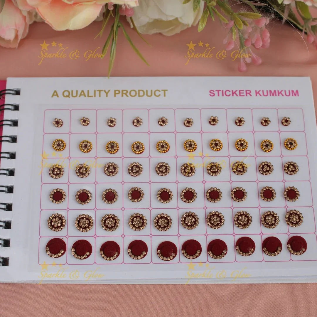 Navya Suhag brown stickers with pretty design and shapes bindi small book - Sparkle and Glow