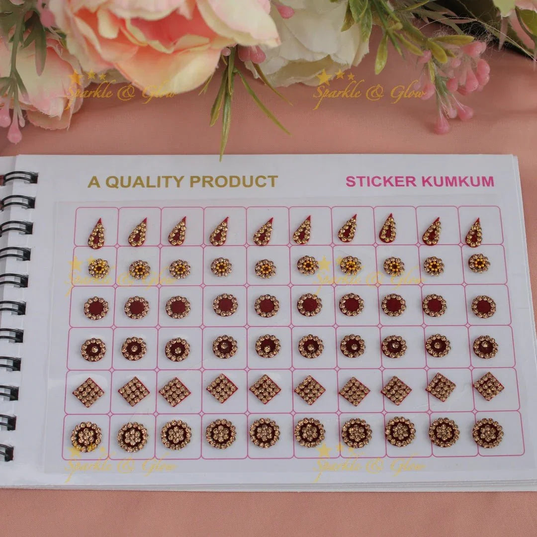 Navya Suhag brown stickers with pretty design and shapes bindi small book - Sparkle and Glow