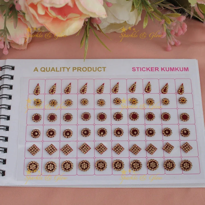 Navya Suhag brown stickers with pretty design and shapes bindi small book - Sparkle and Glow