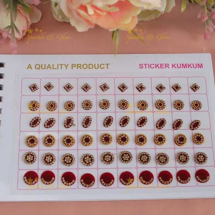 Navya Suhag brown stickers with pretty design and shapes bindi small book - Sparkle and Glow