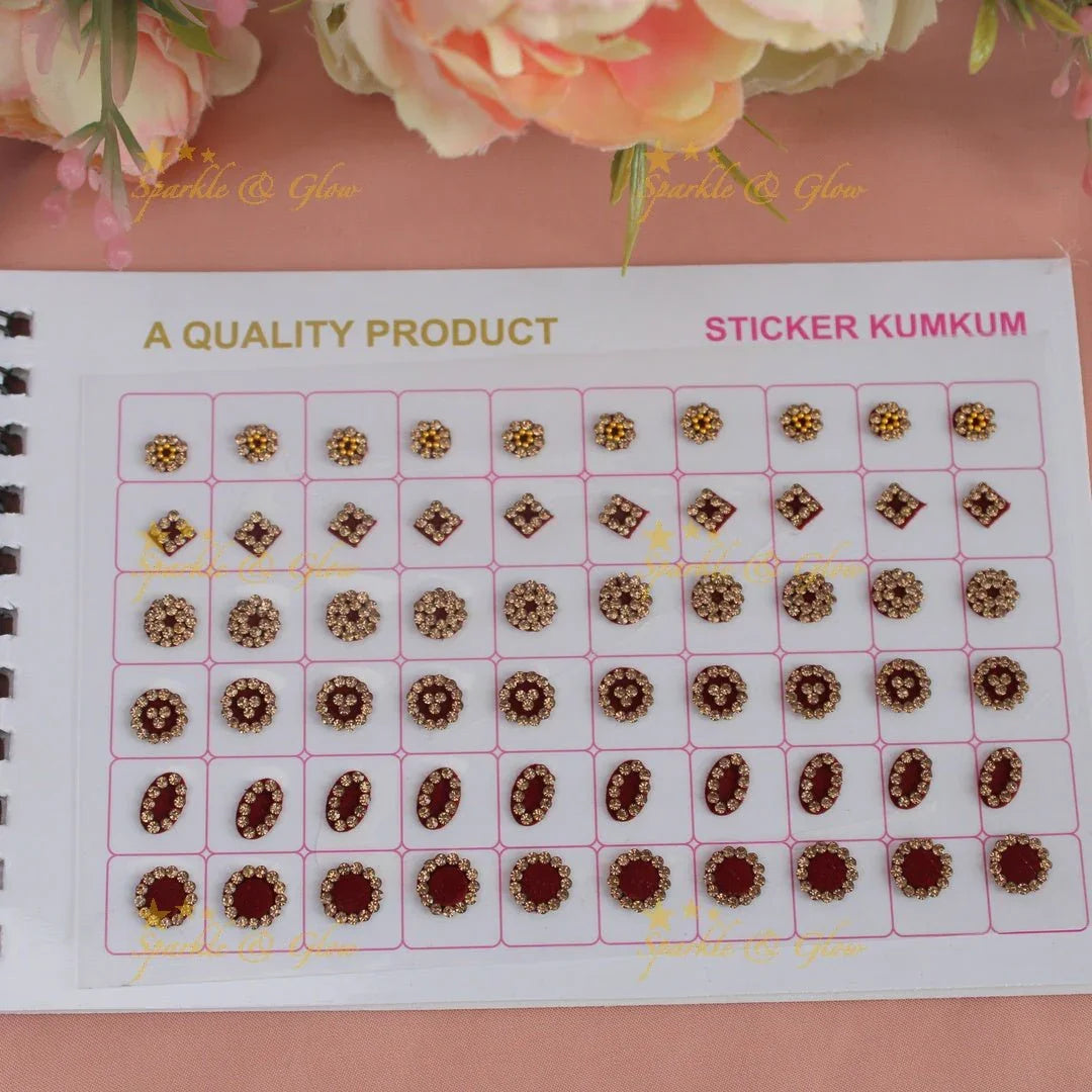 Navya Suhag brown stickers with pretty design and shapes bindi small book - Sparkle and Glow