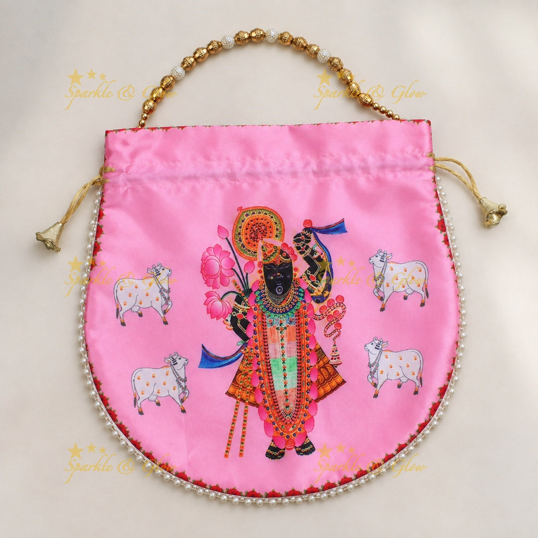 Shreenath Ji Gold Beaded Potli Bags - Set of 10
