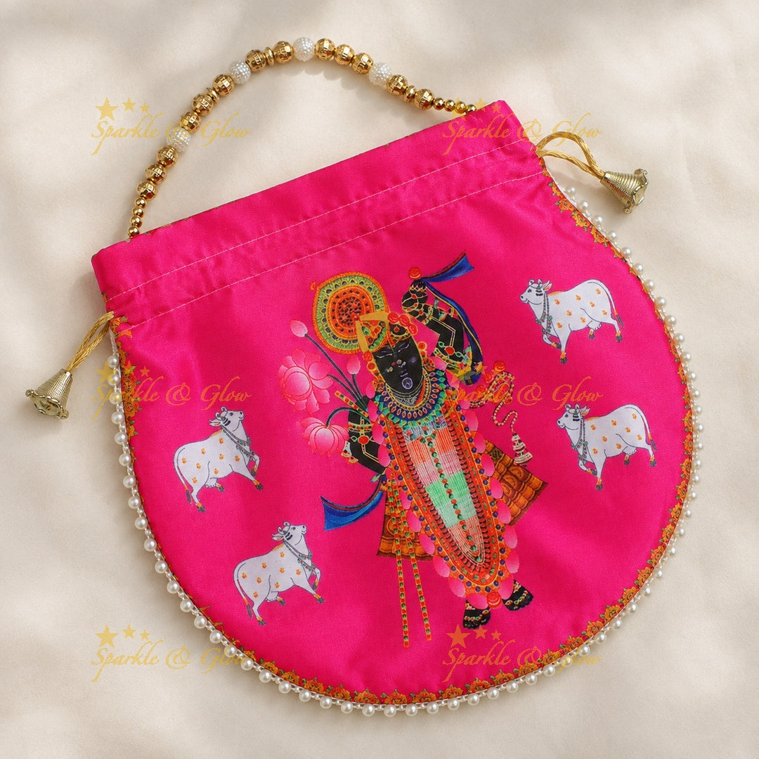 Shreenath Ji Gold Beaded Potli Bags - Set of 10