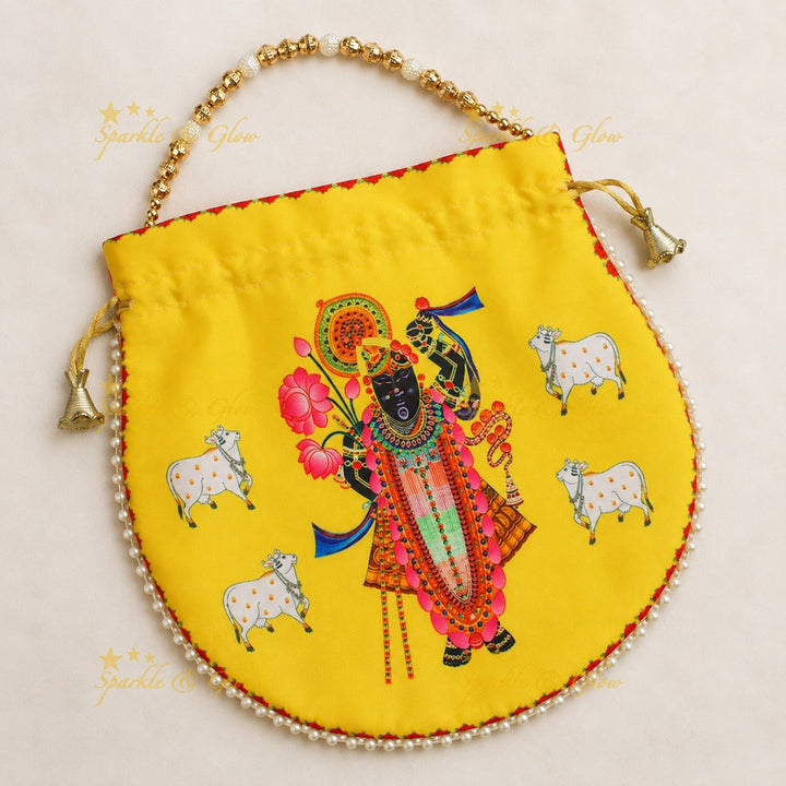 Shreenath Ji Gold Beaded Potli Bags - Set of 10