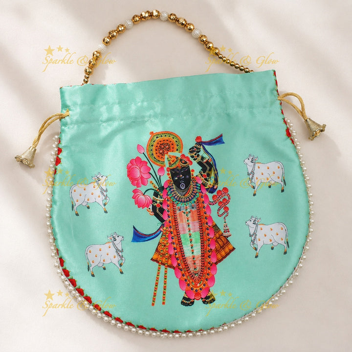 Shreenath Ji Gold Beaded Potli Bags - Set of 10
