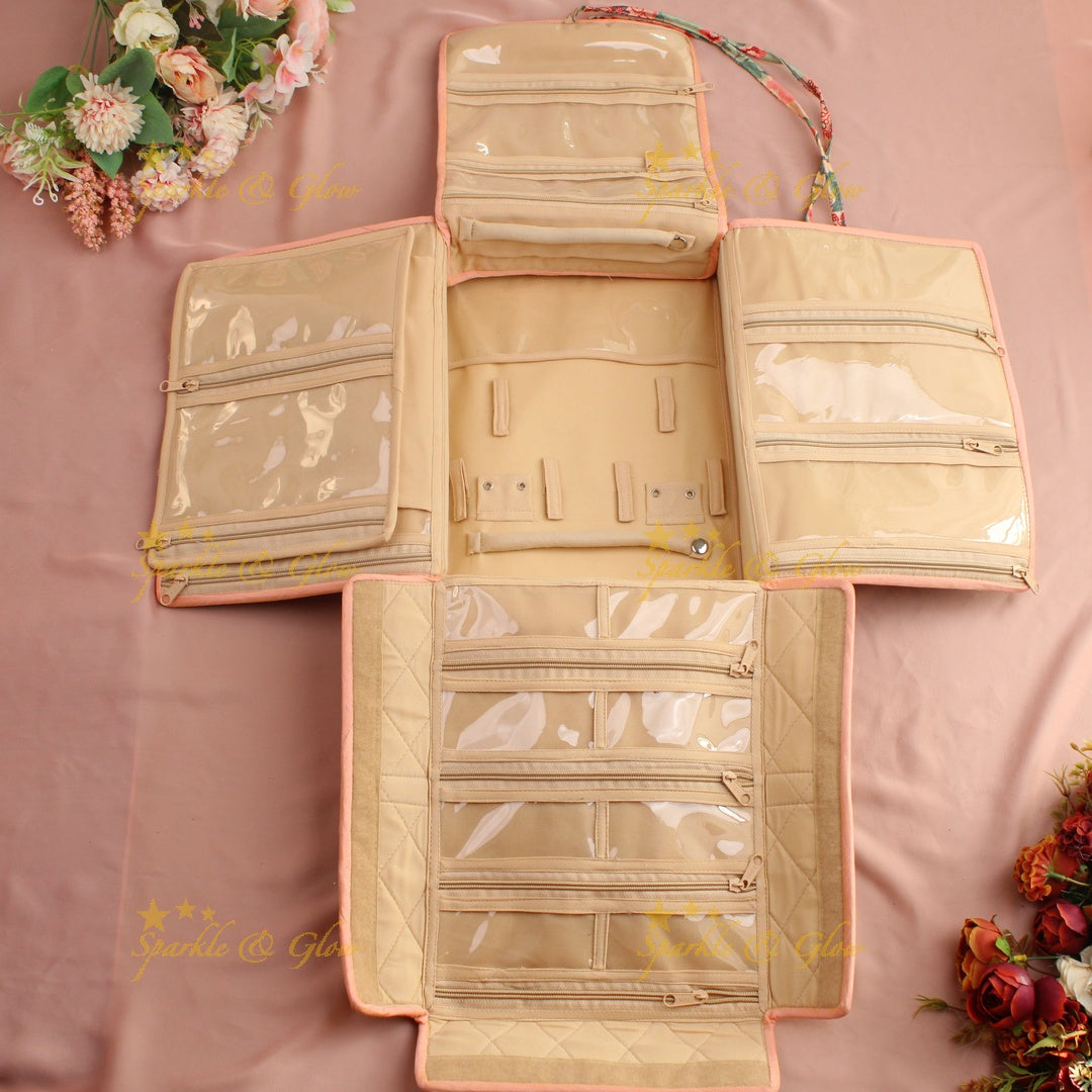 Simple and elegant leaf  printed jewellery organizer - Red