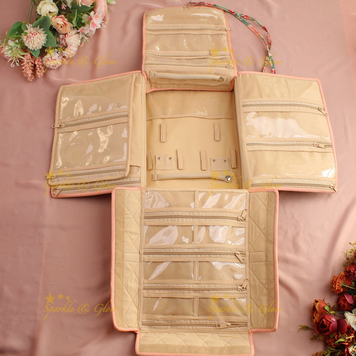 Simple and elegant leaf  printed jewellery organizer - Red