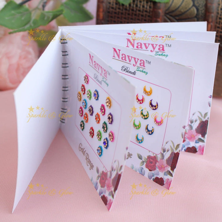 Navya Suhag gorgeous designs different shapes multi colours bindi small book - Sparkle and Glow - 