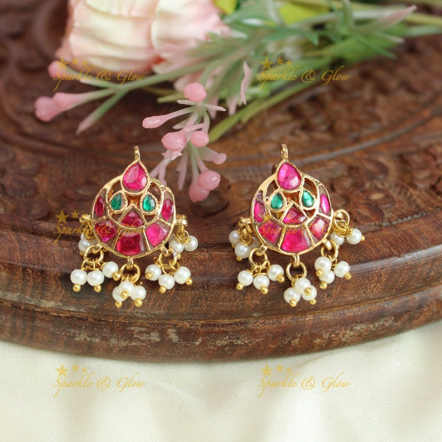 Pretty half moon jadau fusion bugadi earrings - Sparkle and Glow - 