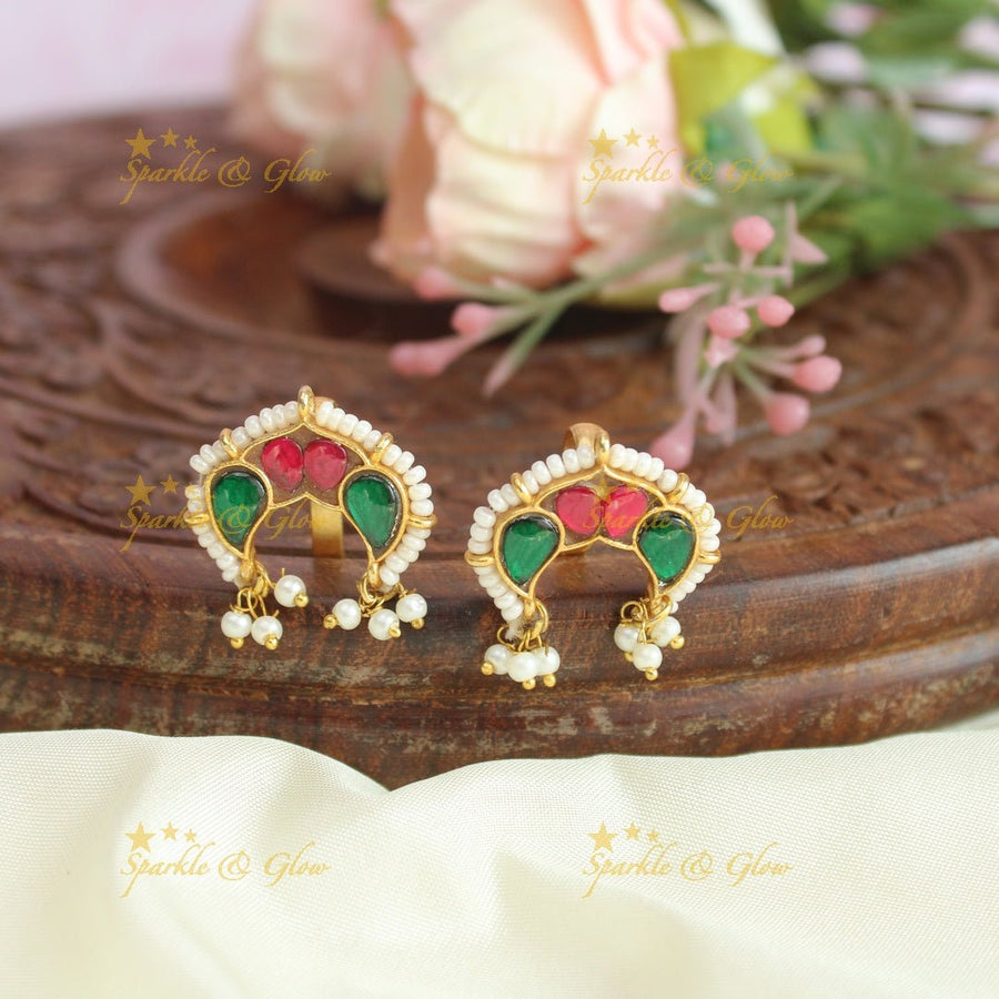 Pretty mango design multi colour jadau stones bugadi earrings - Sparkle and Glow - 