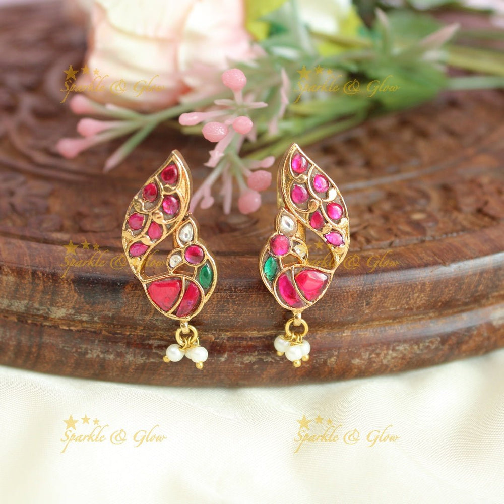 Stunning peacock design jadau stones bugadi earrings - Multi 1 - Sparkle and Glow - Multi 1 - 