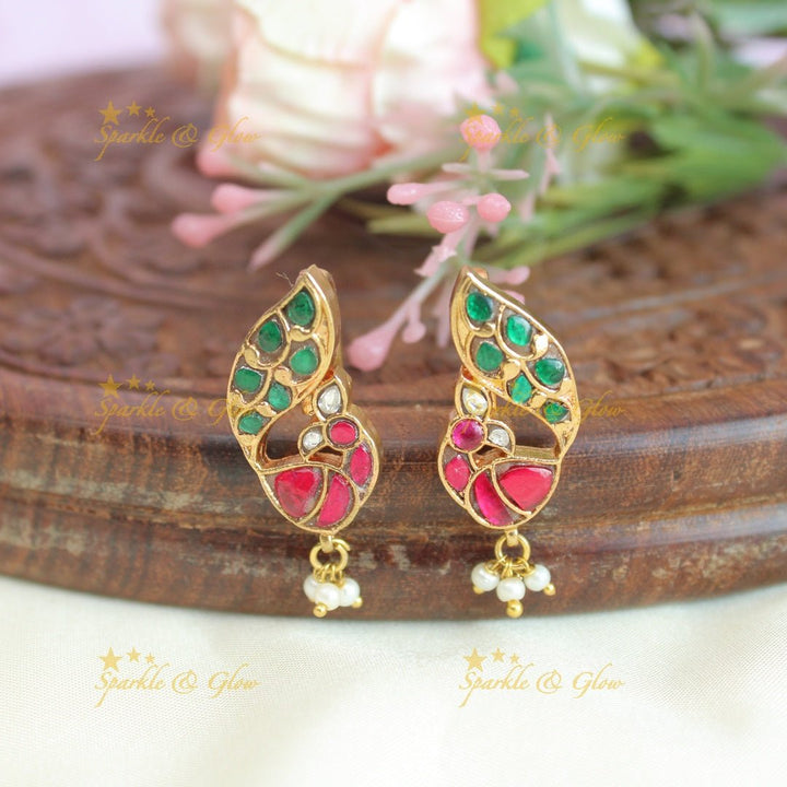 Stunning peacock design jadau stones bugadi earrings - Multi 1 - Sparkle and Glow - Multi 2 - 