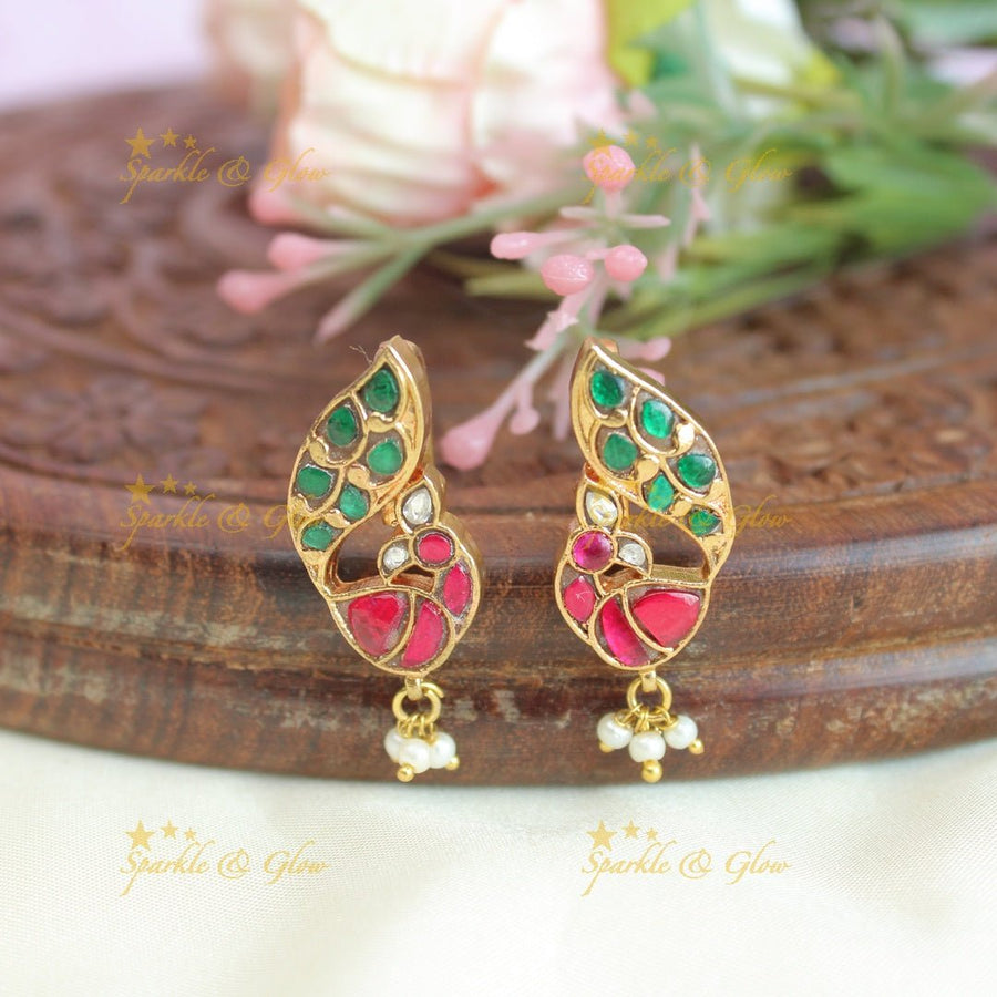 Stunning peacock design jadau stones bugadi earrings - Multi 1 - Sparkle and Glow - Multi 2 - 