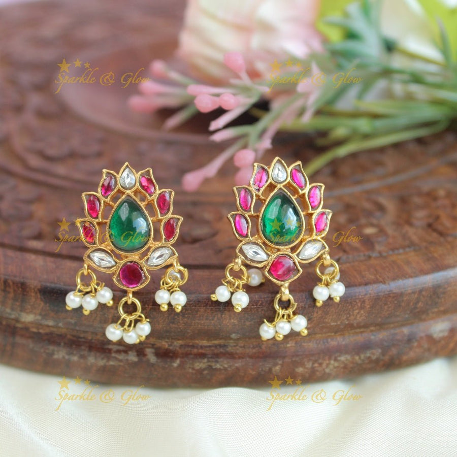 Elegant floral jadau fusion bugadi earrings - Sparkle and Glow - 