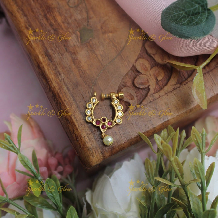 Pretty pink and white stones nose pin - Sparkle and Glow - 