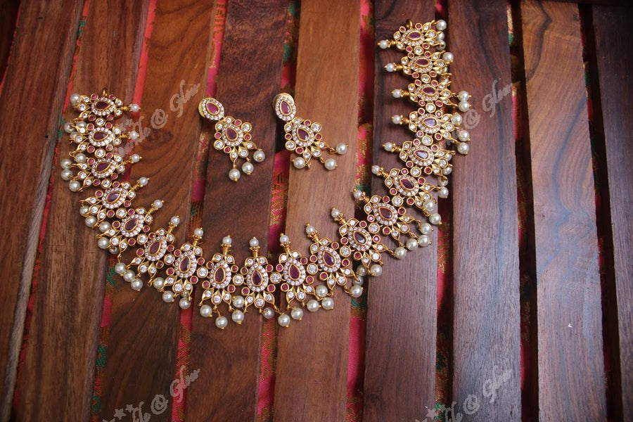 Antique polished AD stones beutiful necklace - Sparkle and Glow