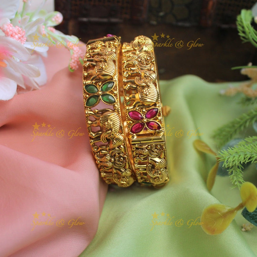 Stunning elephant and flower design Bangles - 2.4 - Sparkle and Glow - 2.4 - 