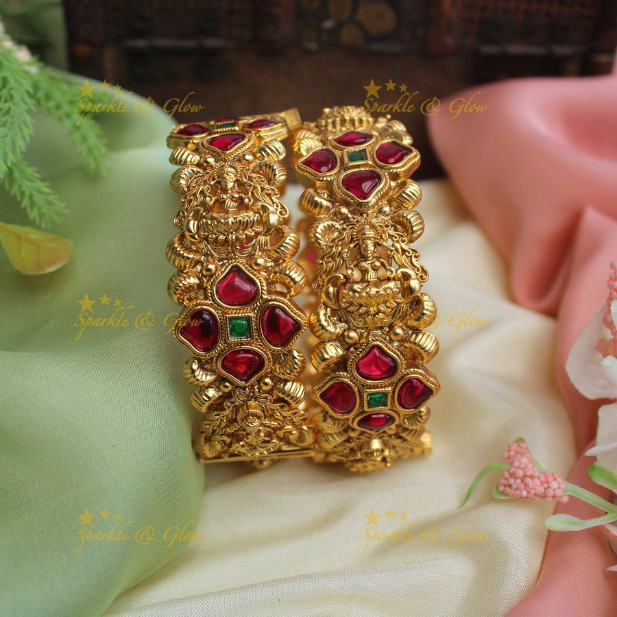 Elegant gold alike lakshmi and floral design bangles - 2.2 - Sparkle and Glow - 2.2 - 