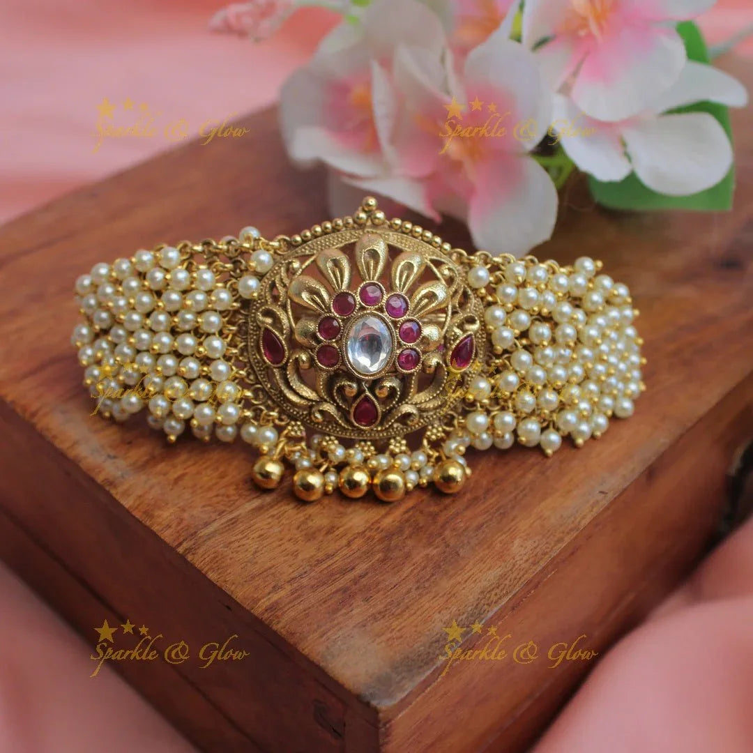 Beautiful floral design pearl and stones hair pin - Sparkle and Glow