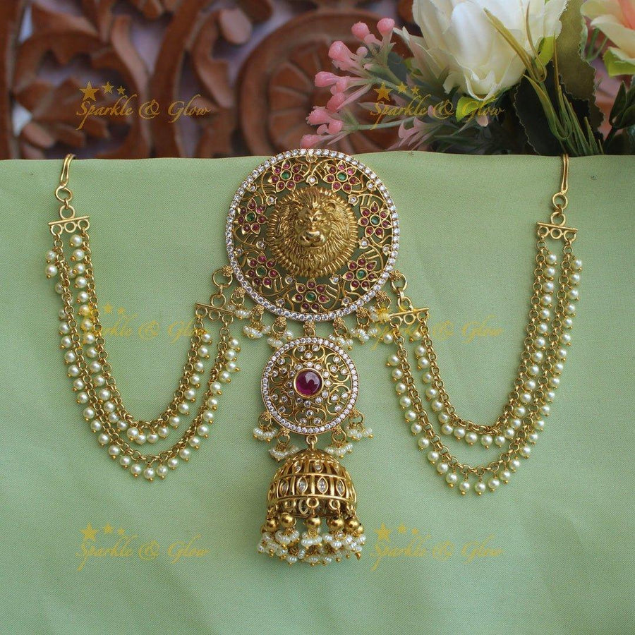 Gorgeous floral and lion design Jada billa with pearl beads maatil - Sparkle and Glow