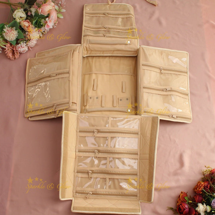 Leaf print multiple section jewellry organizer - Cream - Sparkle and Glow - Cream - 