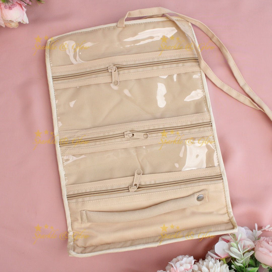 Leaf print multiple section jewellry organizer - Cream - Sparkle and Glow - Cream - 