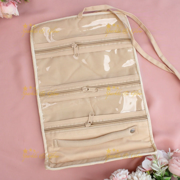 Leaf print multiple section jewellry organizer - Cream - Sparkle and Glow - Cream - 
