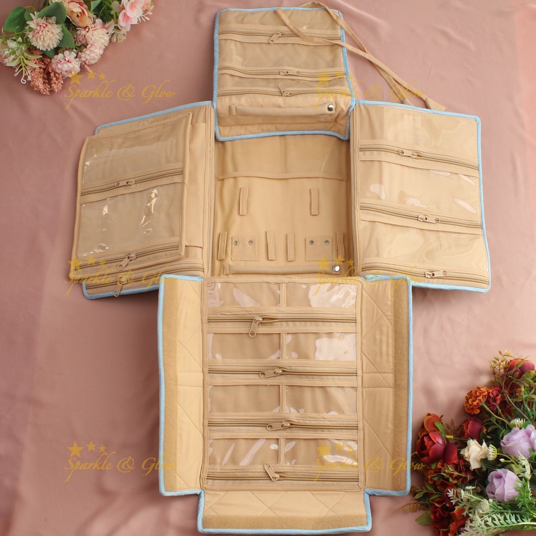 Leaf print multiple section jewellry organizer - Cream - Sparkle and Glow - Cream - 