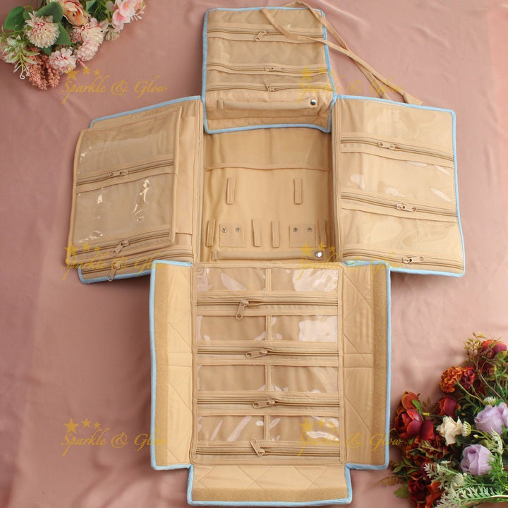 Leaf print multiple section jewellry organizer - Cream - Sparkle and Glow - Cream - 