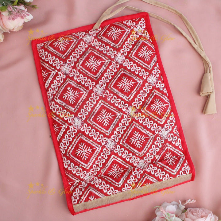 Pretty embroidery design jewellery organiszer - Pink - Sparkle and Glow - Red - 