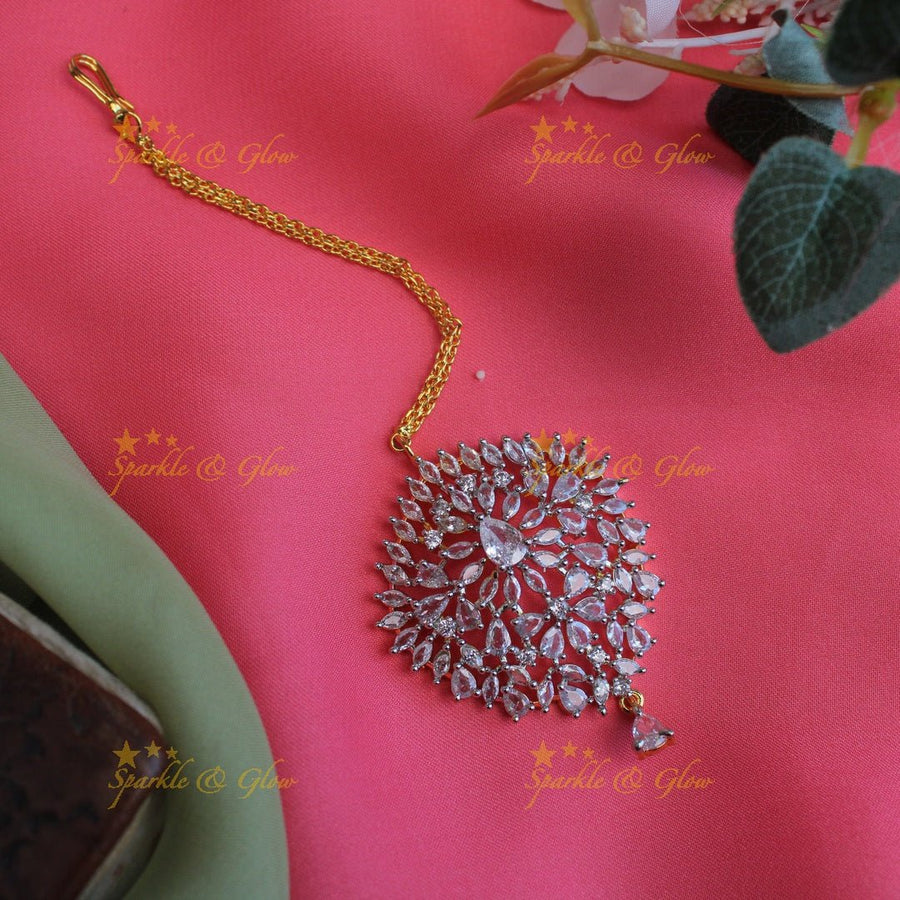 Stunning Floral design GJ polish Single line Maang Tikka - Sparkle and Glow - 