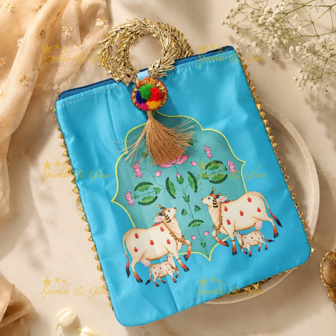 Cow Print Potli Bags - Set of 10pcs, Assorted Colors for Gifts