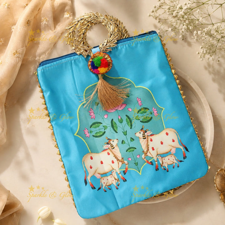 Cow Print Potli Bags - Set of 10pcs, Assorted Colors for Gifts