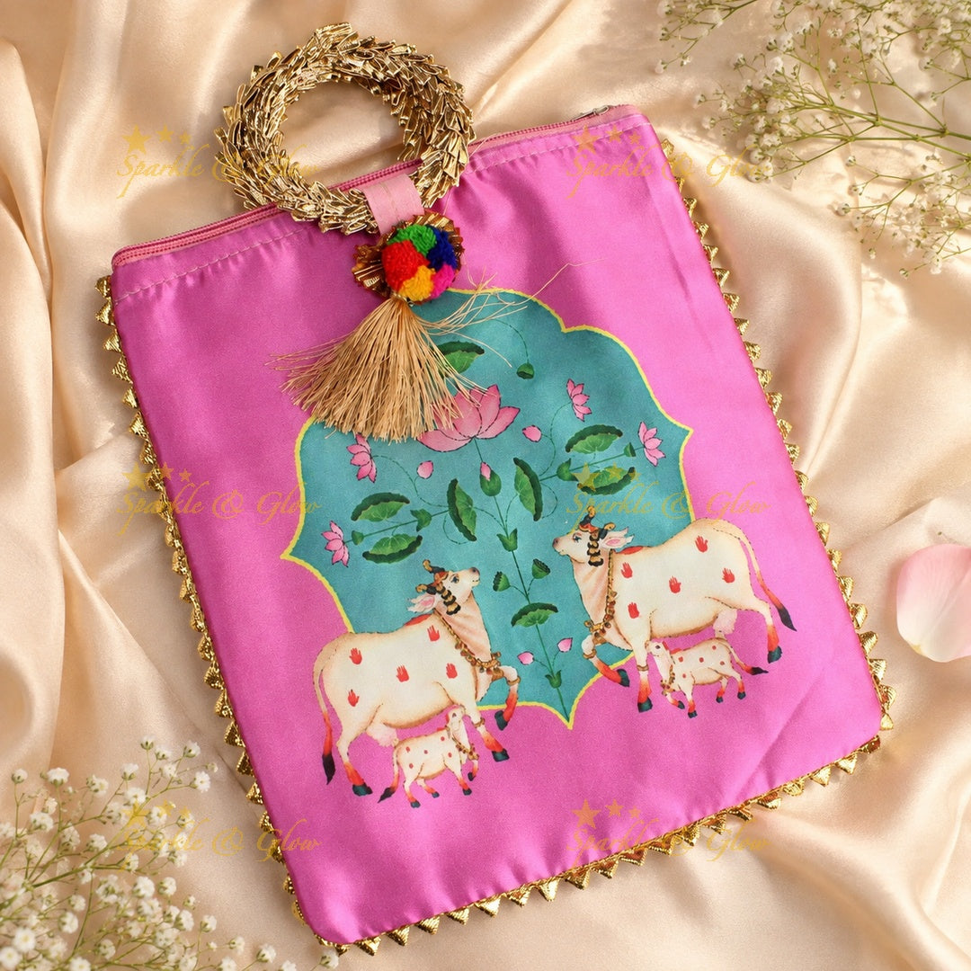 Cow Print Potli Bags - Set of 10pcs, Assorted Colors for Gifts
