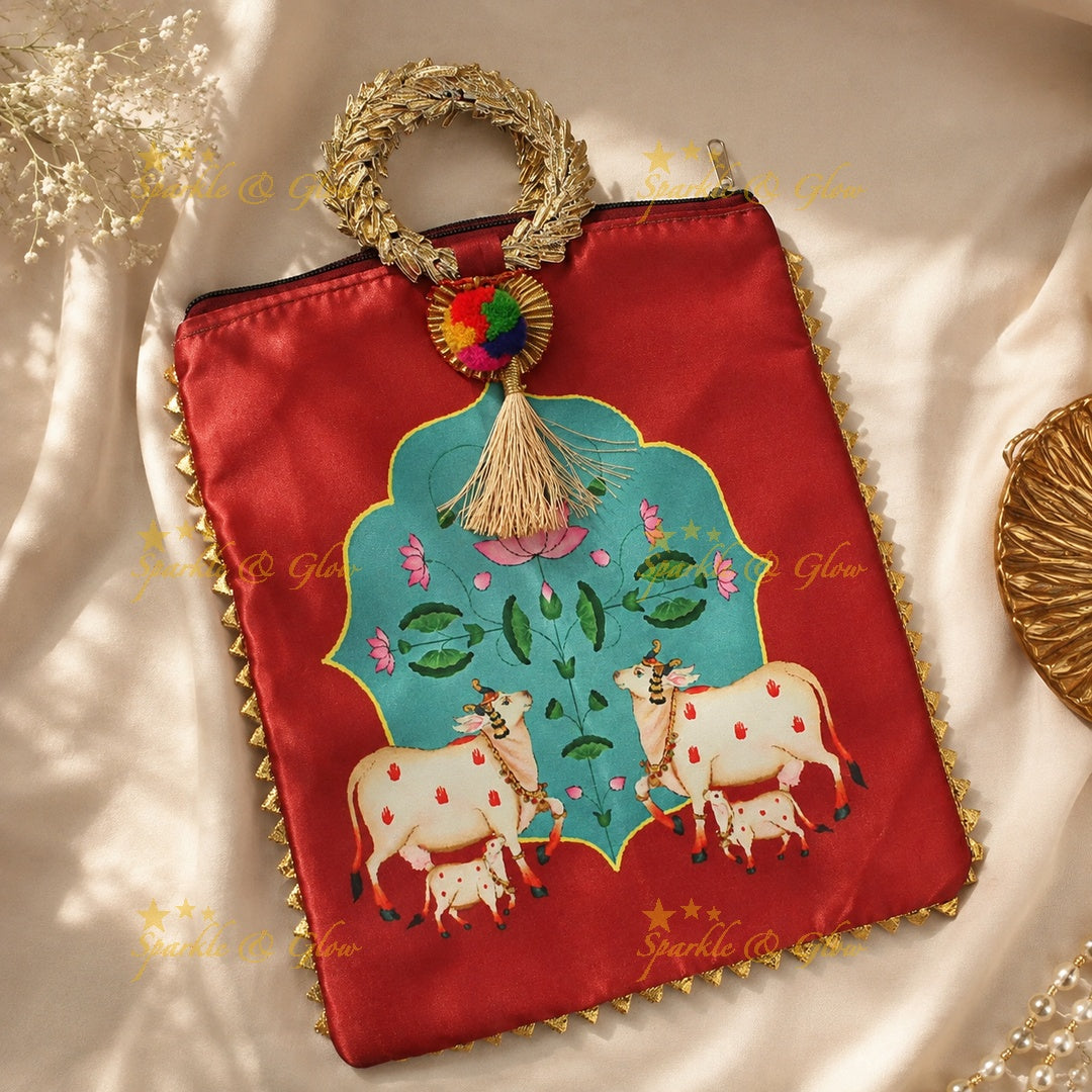 Cow Print Potli Bags - Set of 10pcs, Assorted Colors for Gifts
