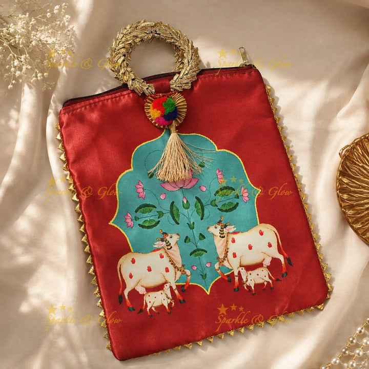 Cow Print Potli Bags - Set of 10pcs, Assorted Colors for Gifts