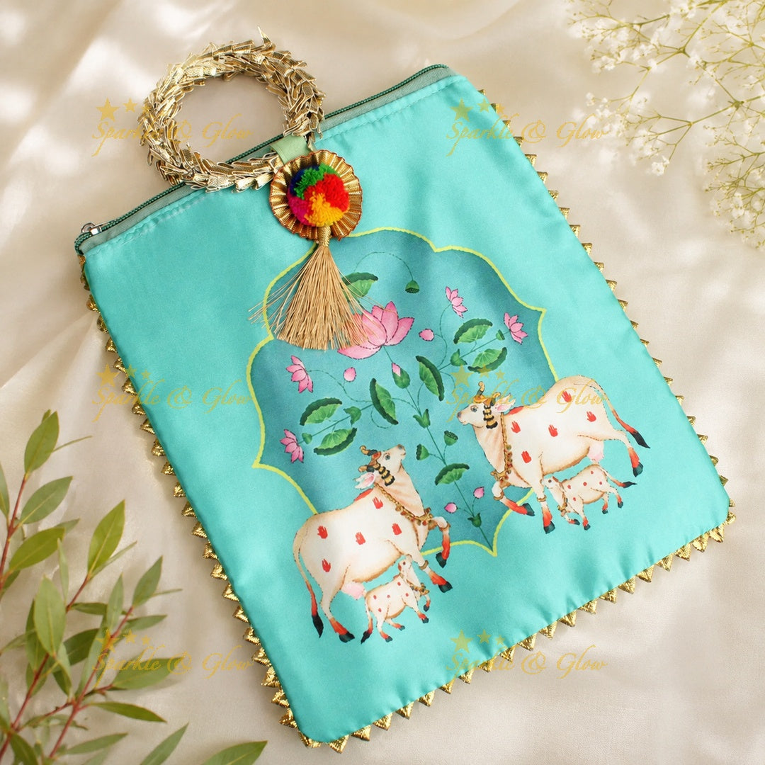 Cow Print Potli Bags - Set of 10pcs, Assorted Colors for Gifts