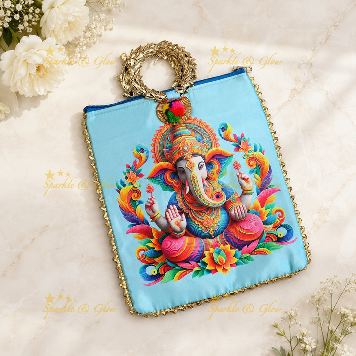 Lord Ganesha Gold Handle Potli Bags - Set of 10