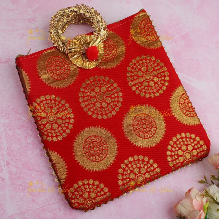Beautiful potli bags with gold prints - set of 10 - Assorted colours for return gifts - Sparkle and Glow