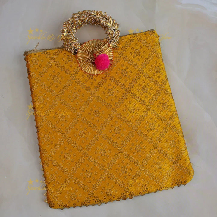 Beautiful potli bags with gold prints - set of 10 - Assorted colours for return gifts - Sparkle and Glow