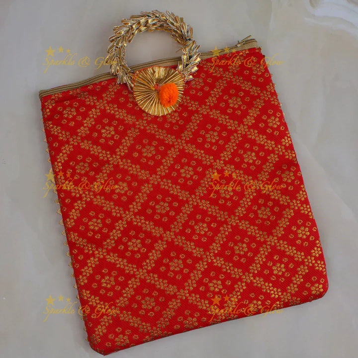 Beautiful potli bags with gold prints - set of 10 - Assorted colours for return gifts - Sparkle and Glow
