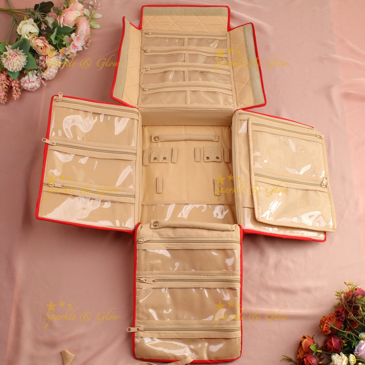 Simple and elegant leaf  printed jewellery organizer - Red