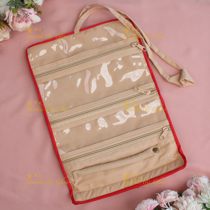 Simple and elegant leaf  printed jewellery organizer - Red