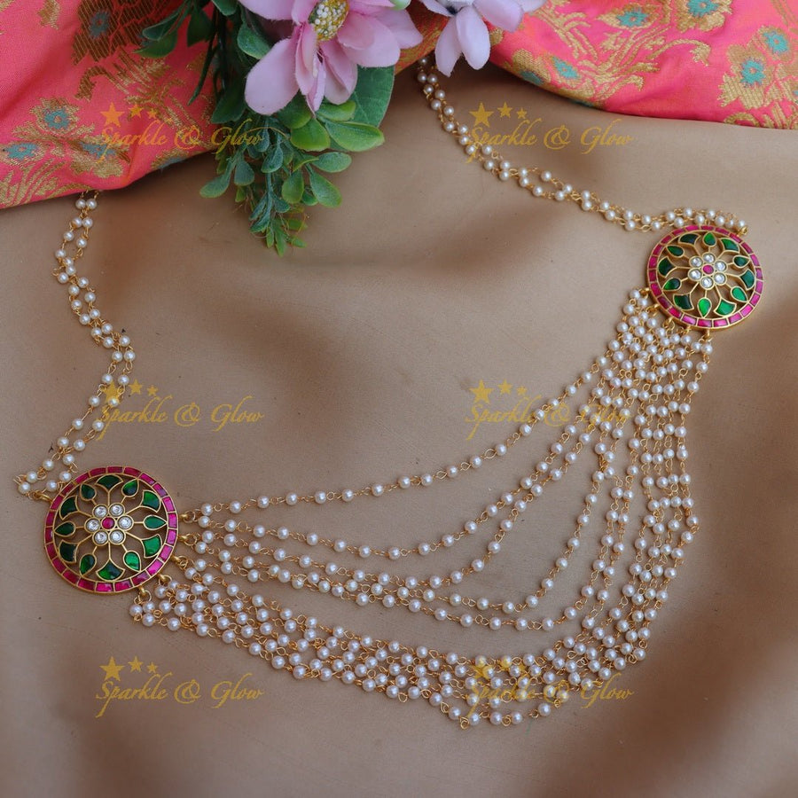 Pretty pearl and floral hip chain - Sparkle and Glow - 