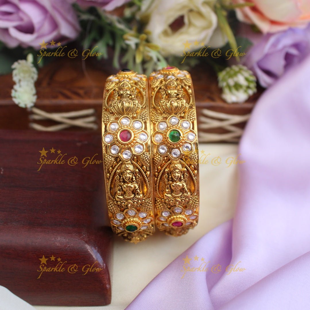 Beautiful lakshmi and flower design bangles - 2.4 - Sparkle and Glow - 2.4 - 
